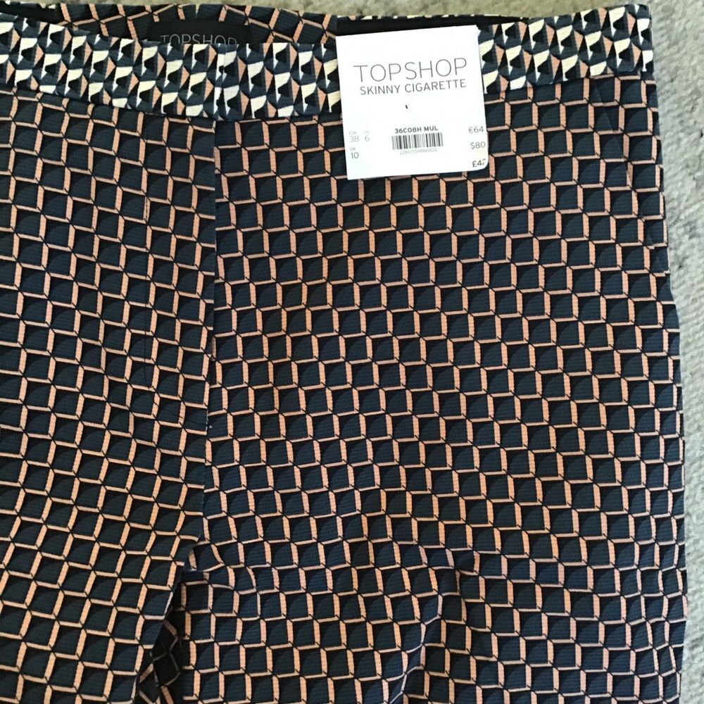 NWT Topshop Pants Cigarette Print Trousers Pants Size 6 - Picture 2 of 5